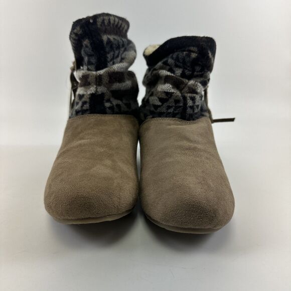 Bearpaw Amber Bootie Taupe Pull On Ankle Suede Patchwork Wool Sheepskin New W 8 - Picture 3 of 16